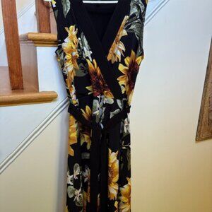 WHBM White House Black Market Sunflower Reversible Matte Jersey Dress Size 12